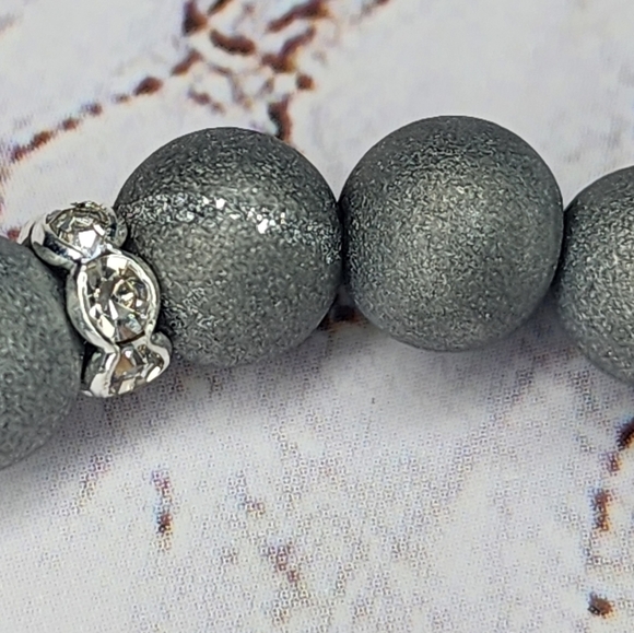 Silver Gemstone Druzy Agate Beaded Stretch Bracelet Smooth Matte rhinestone - Picture 6 of 9